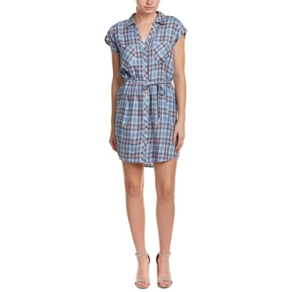 Soft Joie 'Safia' Plaid-Print Tie-Waist Shirt Dress, Copenhagen Blue